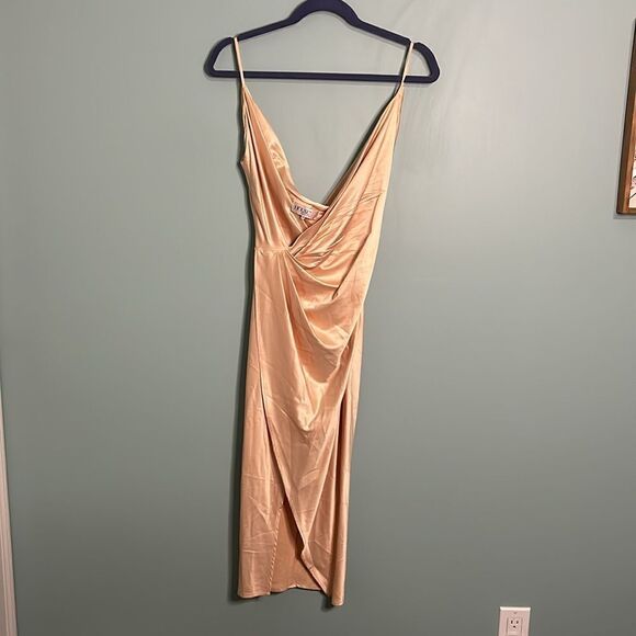 House of CB Coco Beige Nude Satin Drape Back Cowl Dress - Picture 2 of 8